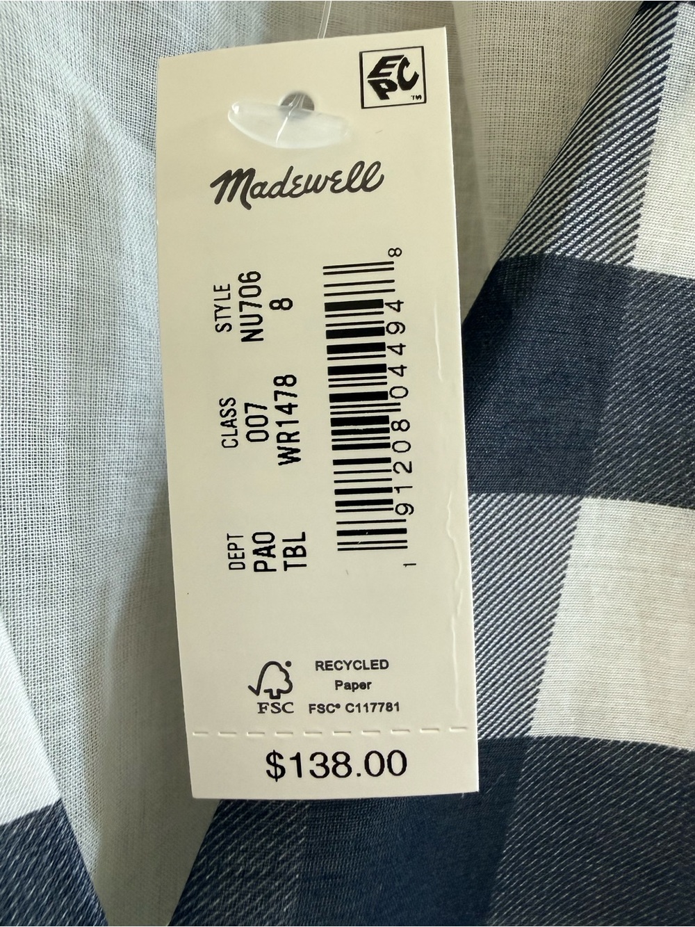 NWT Madewell Cotton-Silk Gingham Bubble-Sleeve Top – Size 8 - Picture 5 of 9